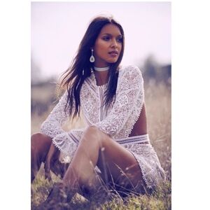 For Love & Lemons Lace Mini Dress Emerie Cut Out Long Sleeves Small Wedding